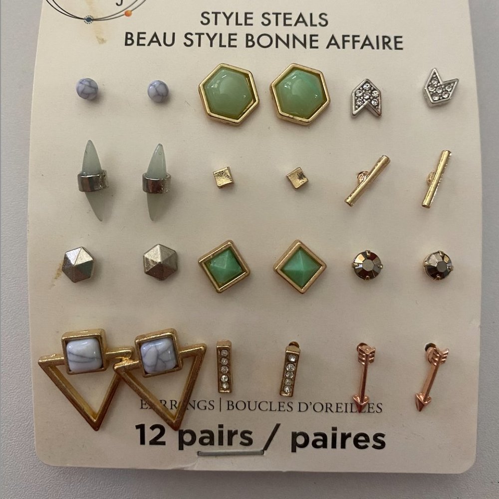 NEW 12 Pack of Boho Style Stud Earrings